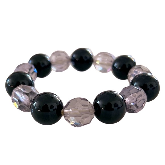 Black & Light Purple Beaded Stretch Bracelet - Picture 2 of 5